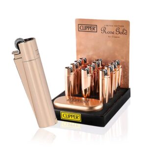 12 x Clipper Metal Rose Gold Lighter + Metal Gift Box