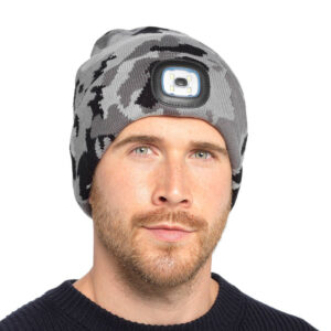 Adults Grey Camo LED Beanie Hat