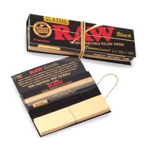 24 x Raw Black Connoisseur Kingsize Papers & Tips 32s