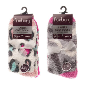 Women's Cosy Socks With Grip - 2 Pack