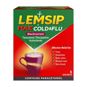 6 x Lemsip Max Cold & Flu Blackcurrant Sachets 5's