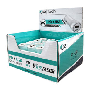 16 x Vive C3 Dual Car Chargers with PD & USB ports in Display