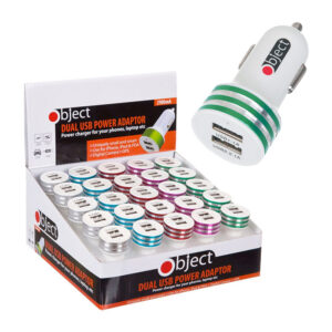 25 x Object Dual USB 12V Car Chargers in Display