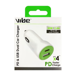 Vibe Dual Port Car Charger PD & USB